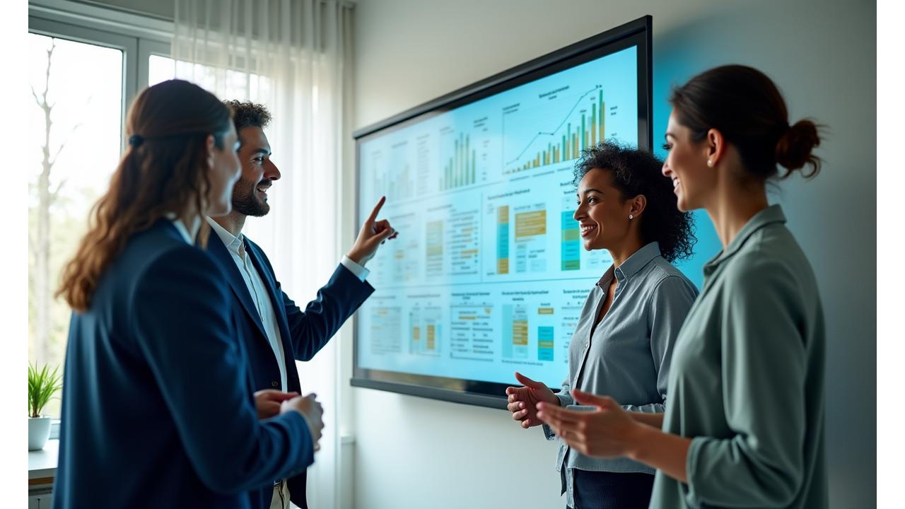 Professionals collaborating effectively in a modern, brightly lit office, showcasing efficient talent acquisition.